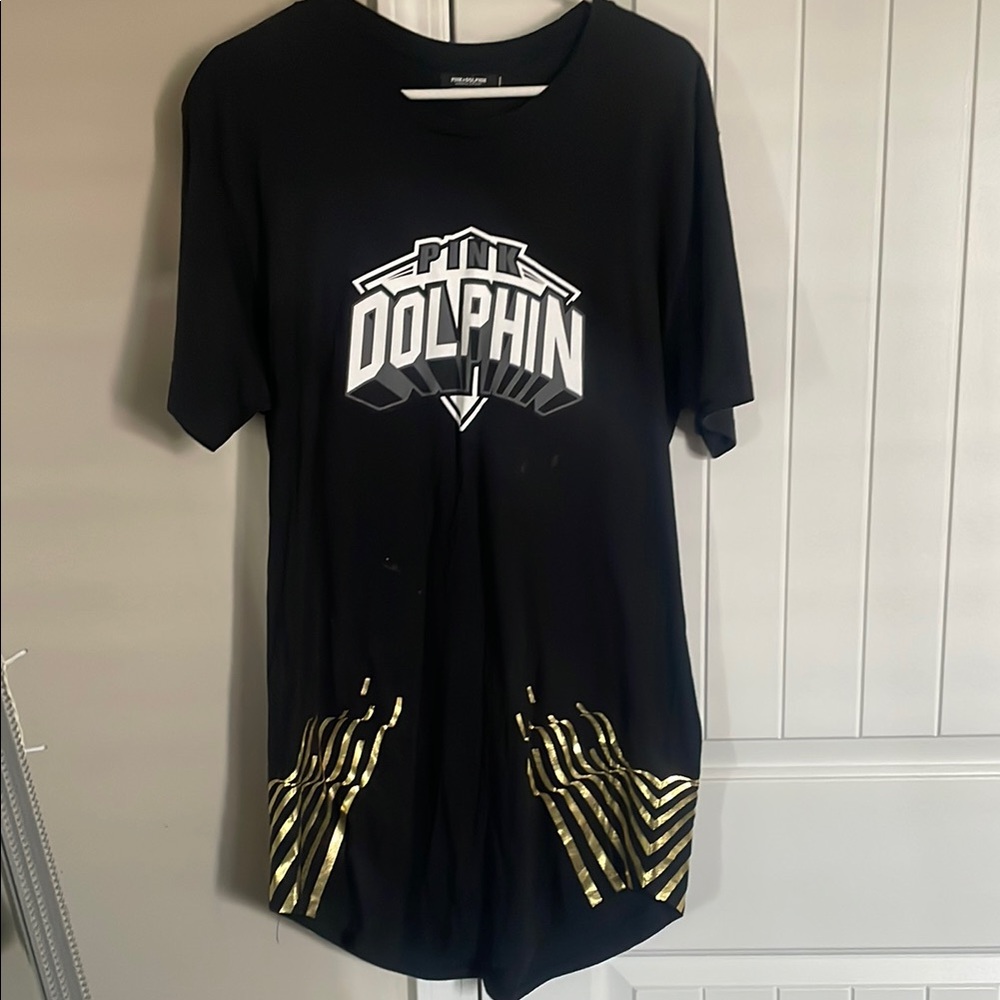 Pink Dolphin Black and Gold Short Sleeve Tee